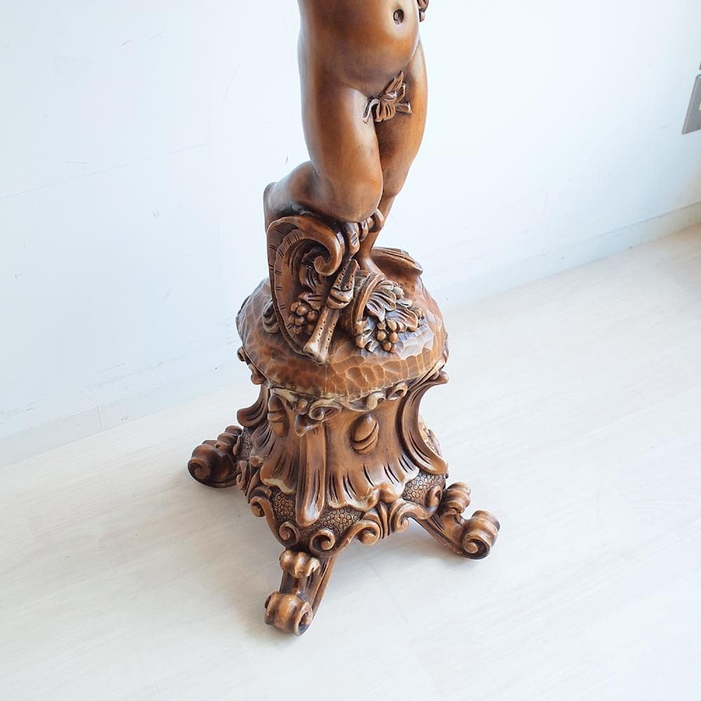 木彫り 天使 フラワースタンド 花台 彫刻 高さ128cm