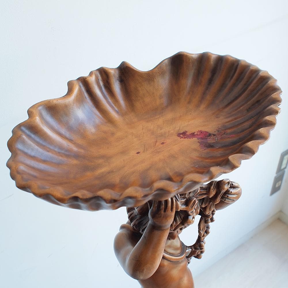 木彫り 天使 フラワースタンド 花台 彫刻 高さ128cm