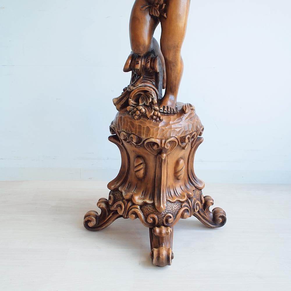 木彫り 天使 フラワースタンド 花台 彫刻 高さ128cm