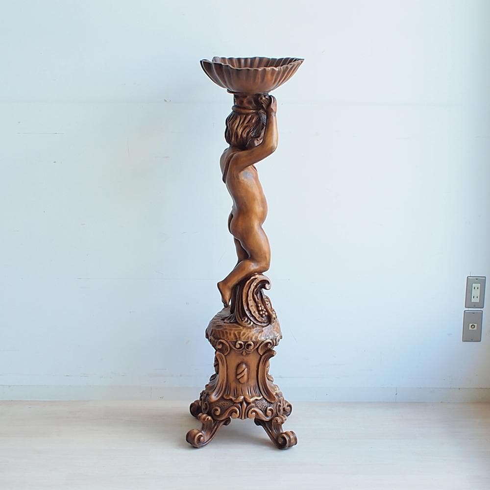 木彫り 天使 フラワースタンド 花台 彫刻 高さ128cm