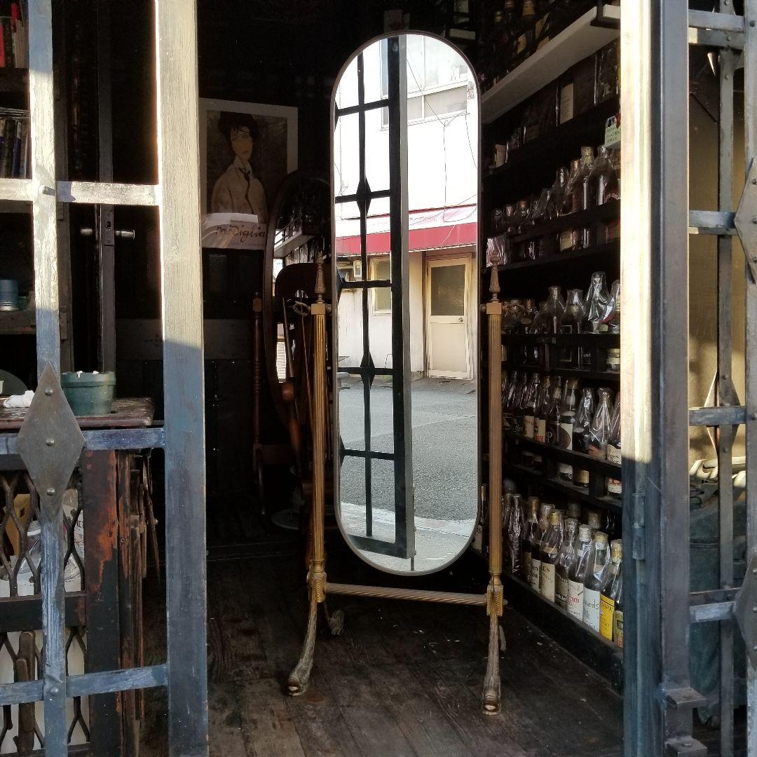 希少　イタリア　アンティーク　真鍮　総無垢　ブラス　オーバル　スタンド　ミラー