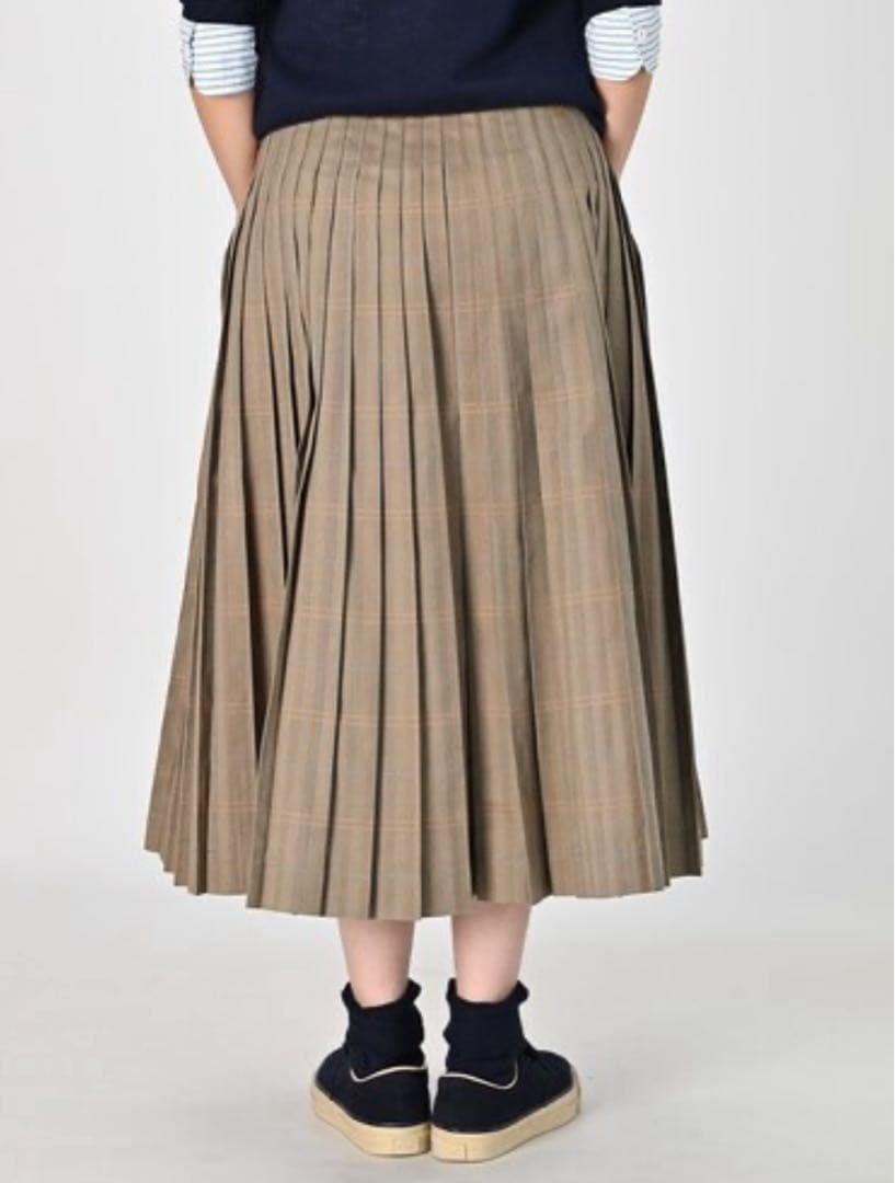 45R ギャバブルタイルのプリーツスカート ベージュツイード サイズ2