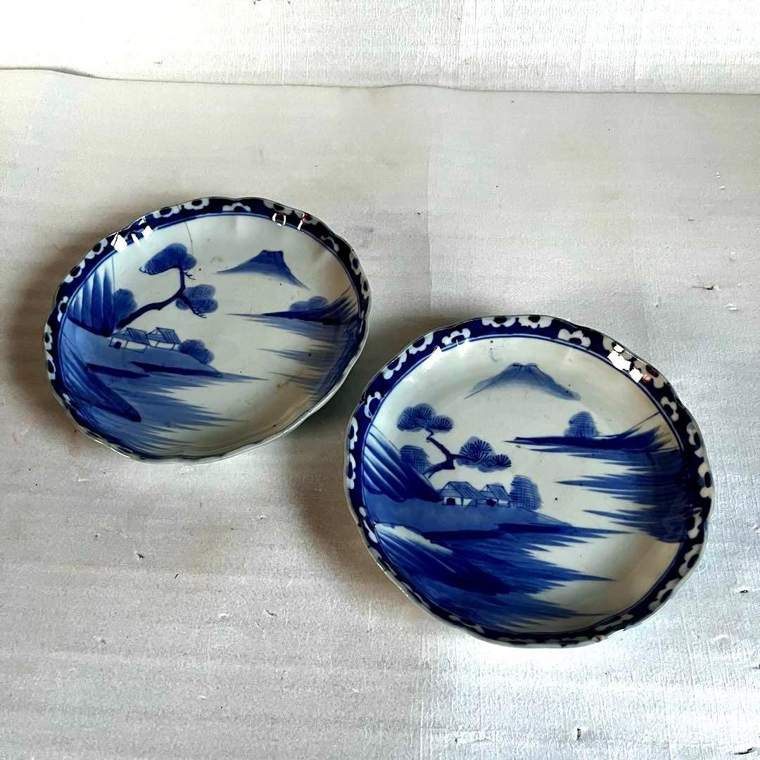 アンティーク　大皿　2枚セット　古伊万里　染付　江戸時代　刻印あり　吉