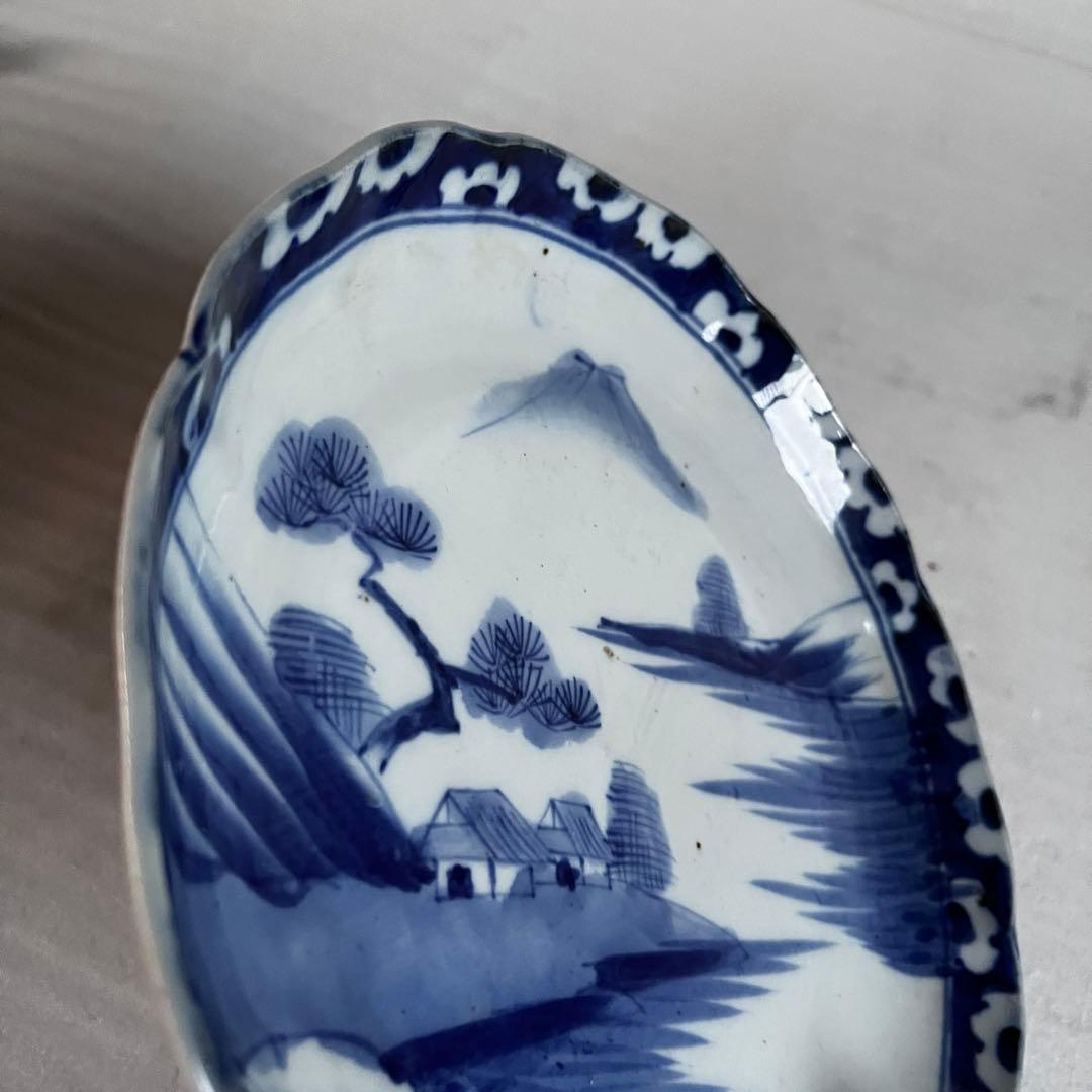 アンティーク　大皿　2枚セット　古伊万里　染付　江戸時代　刻印あり　吉