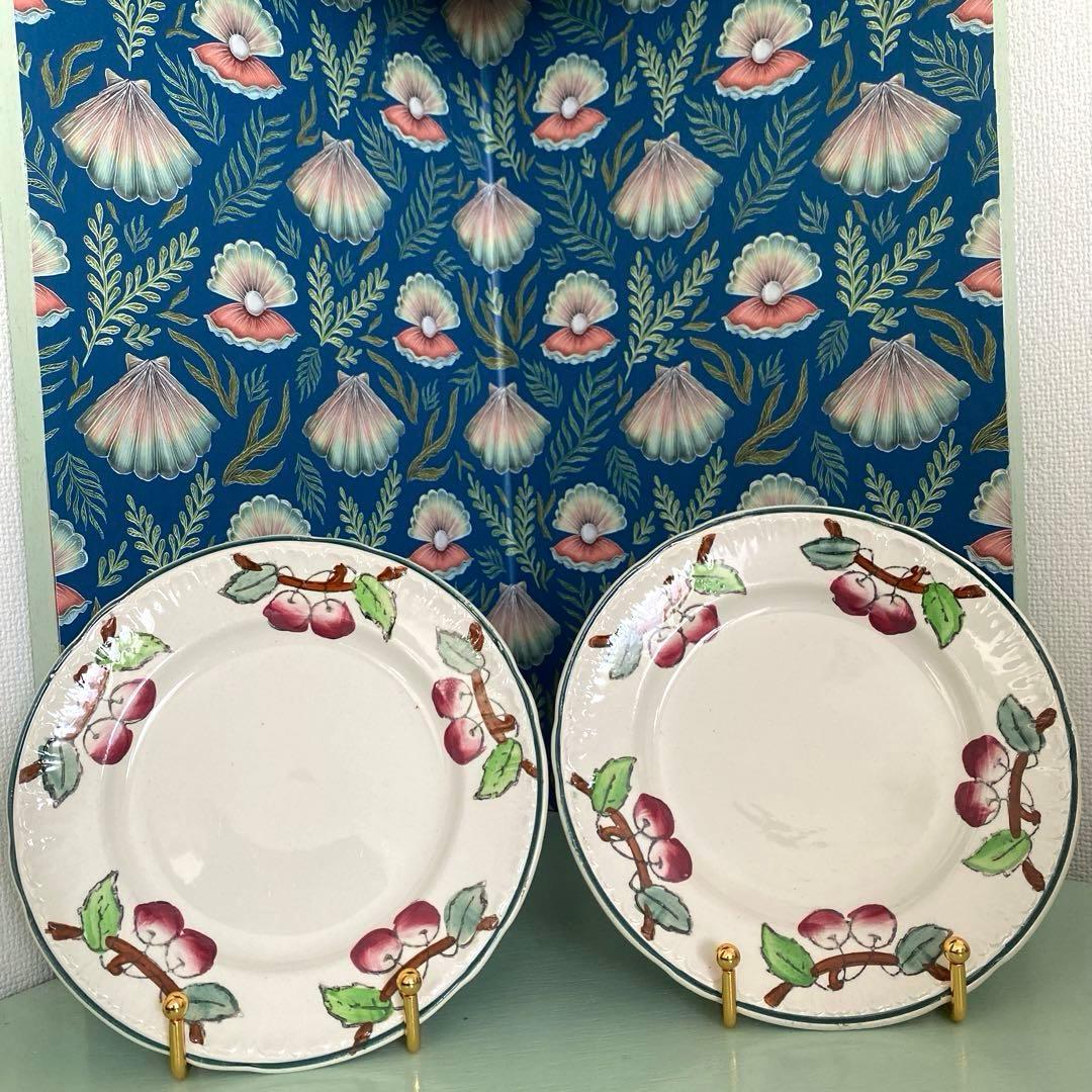 フランスアンティークLongwy ロンウィ プレートチェリー【B】