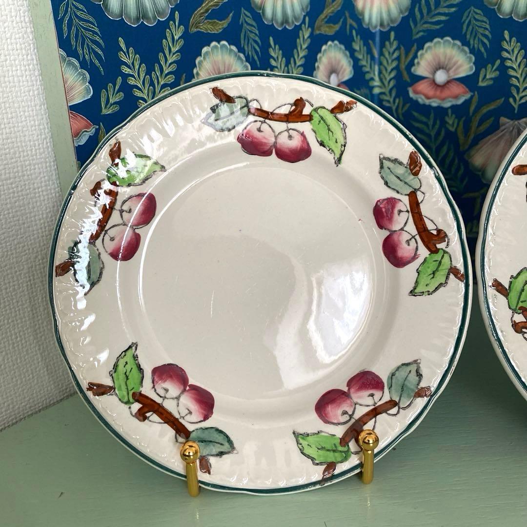 フランスアンティークLongwy ロンウィ プレートチェリー【B】