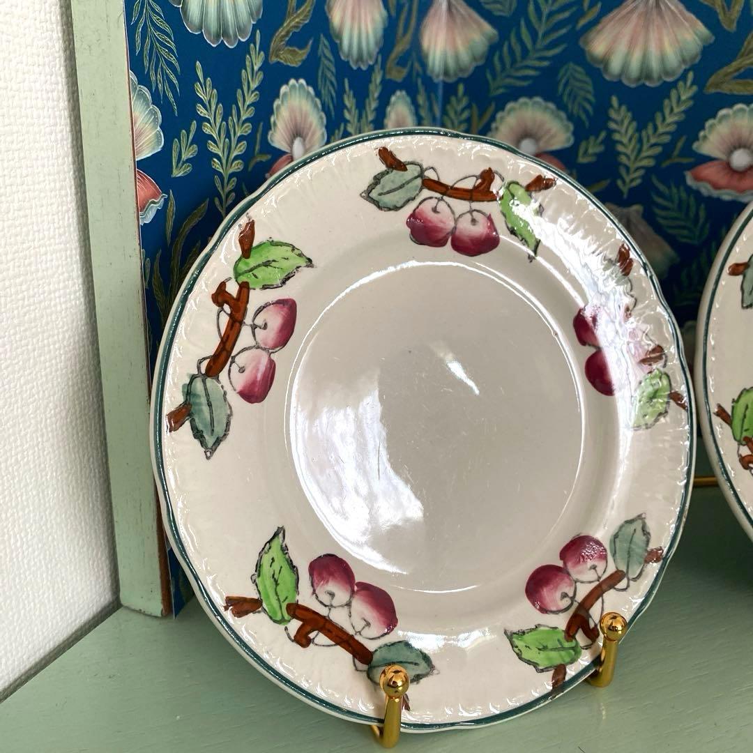 フランスアンティークLongwy ロンウィ プレートチェリー【B】