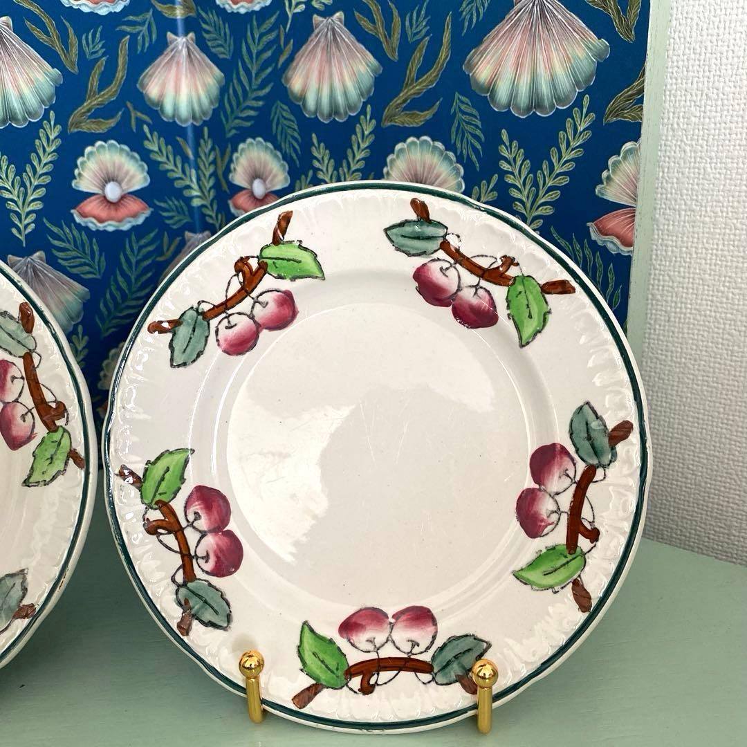 フランスアンティークLongwy ロンウィ プレートチェリー【B】