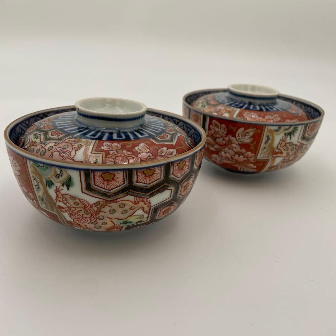 大聖寺伊万里 加賀 蓋付碗 蓋碗 煮物碗 2客 アンティーク 料亭 割烹 懐石