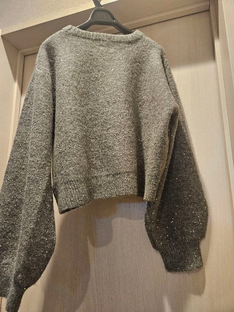 スピックアンドスパン　スパンコールショート丈ニット　グレー　ベイクルーズ