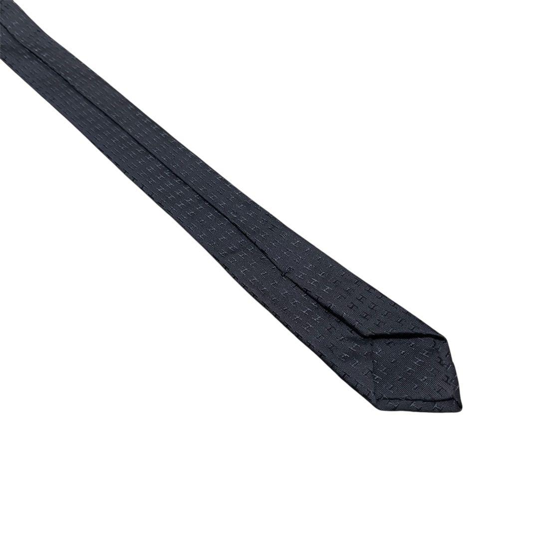 HERMES エルメス ネクタイ H織り Hロゴ 総柄　シルク ネイビー メンズ