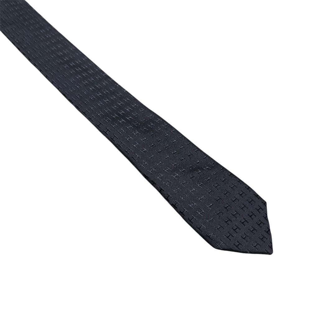 HERMES エルメス ネクタイ H織り Hロゴ 総柄　シルク ネイビー メンズ