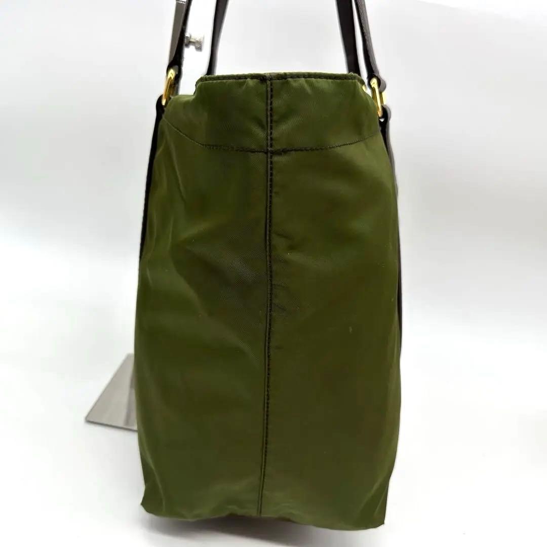 【美品】プラダ トートバッグ ナイロン グリーン 三角ロゴ