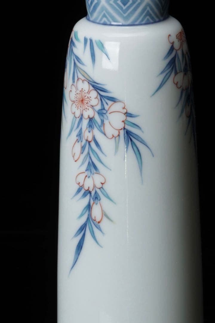 鍋島焼 色鍋島 小笠原藤右エ門窯 一輪挿し 栞付き しだれ桜 花瓶 壺 花入