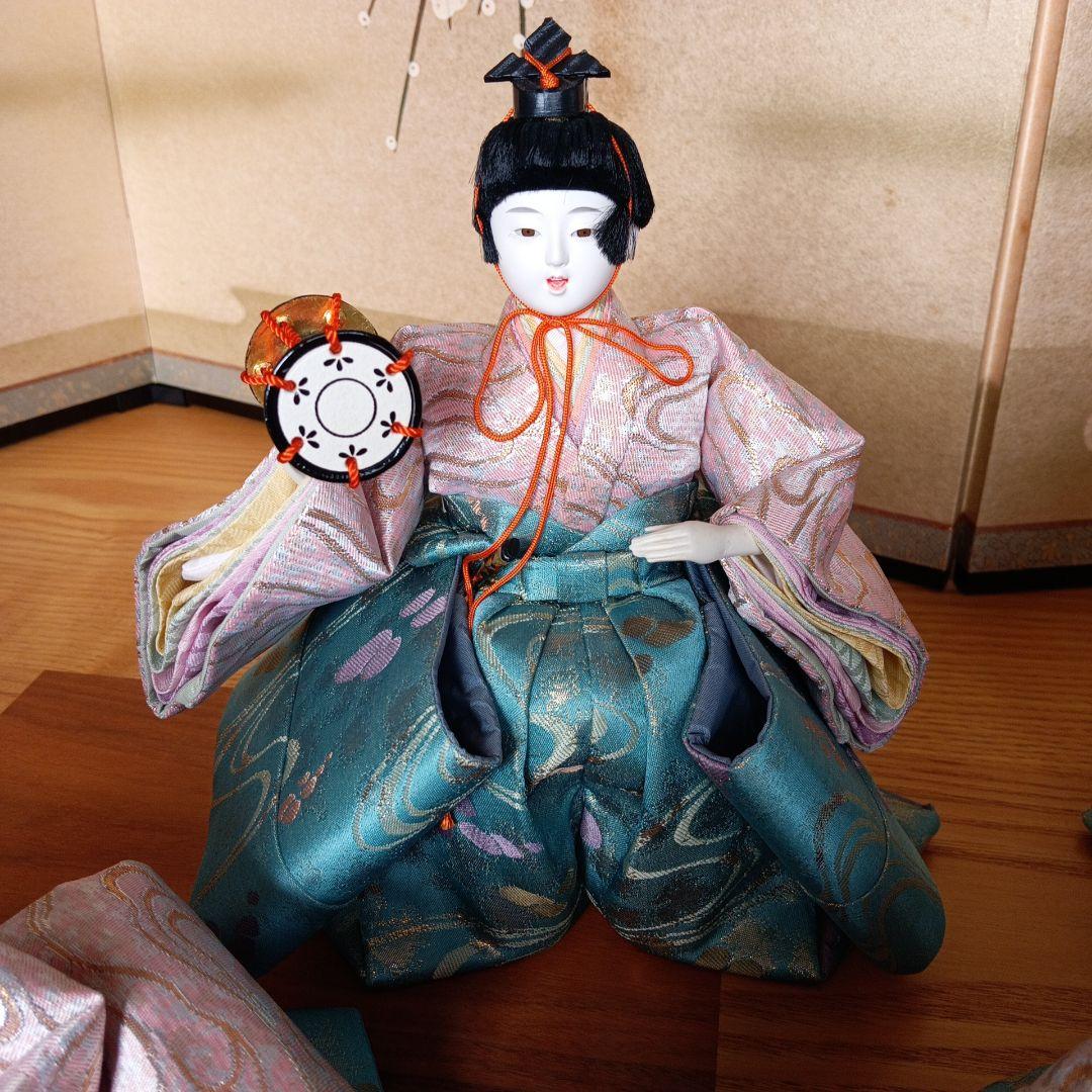 京雛人形☆五人囃子☆ 鼓持ち、笛、小太鼓、お拍子 ☆豪華京錦織☆　セット品