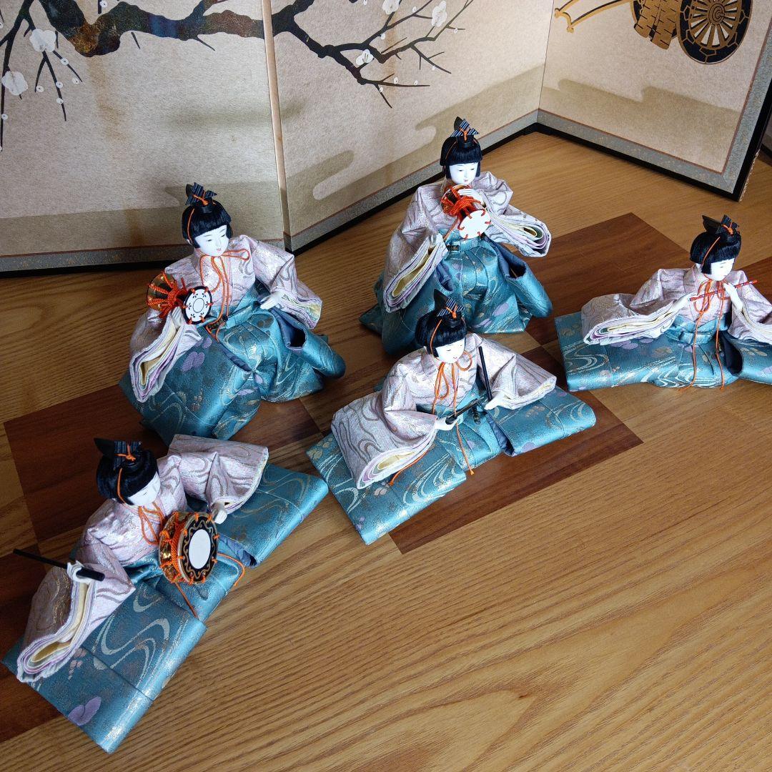京雛人形☆五人囃子☆ 鼓持ち、笛、小太鼓、お拍子 ☆豪華京錦織☆　セット品