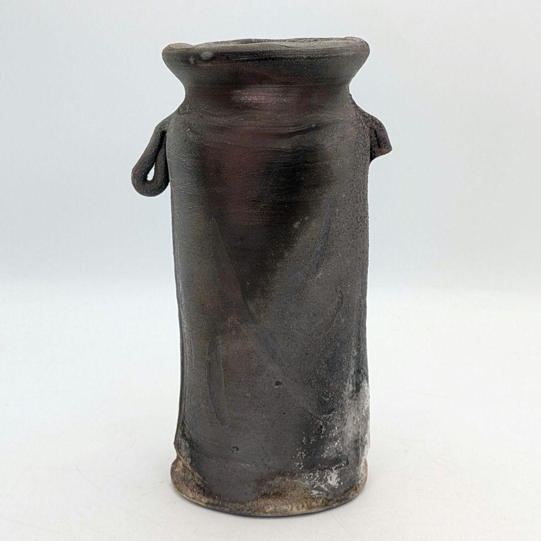 藤本道生 備前焼 窯変耳付花入 共箱共布栞 花器 フラワーベース 花瓶 花生