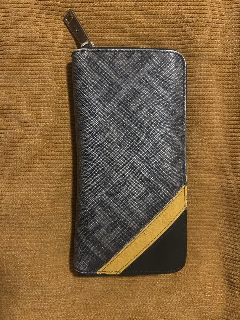 FERDI 幾何学模様 長財布 グレー/黒/黄色