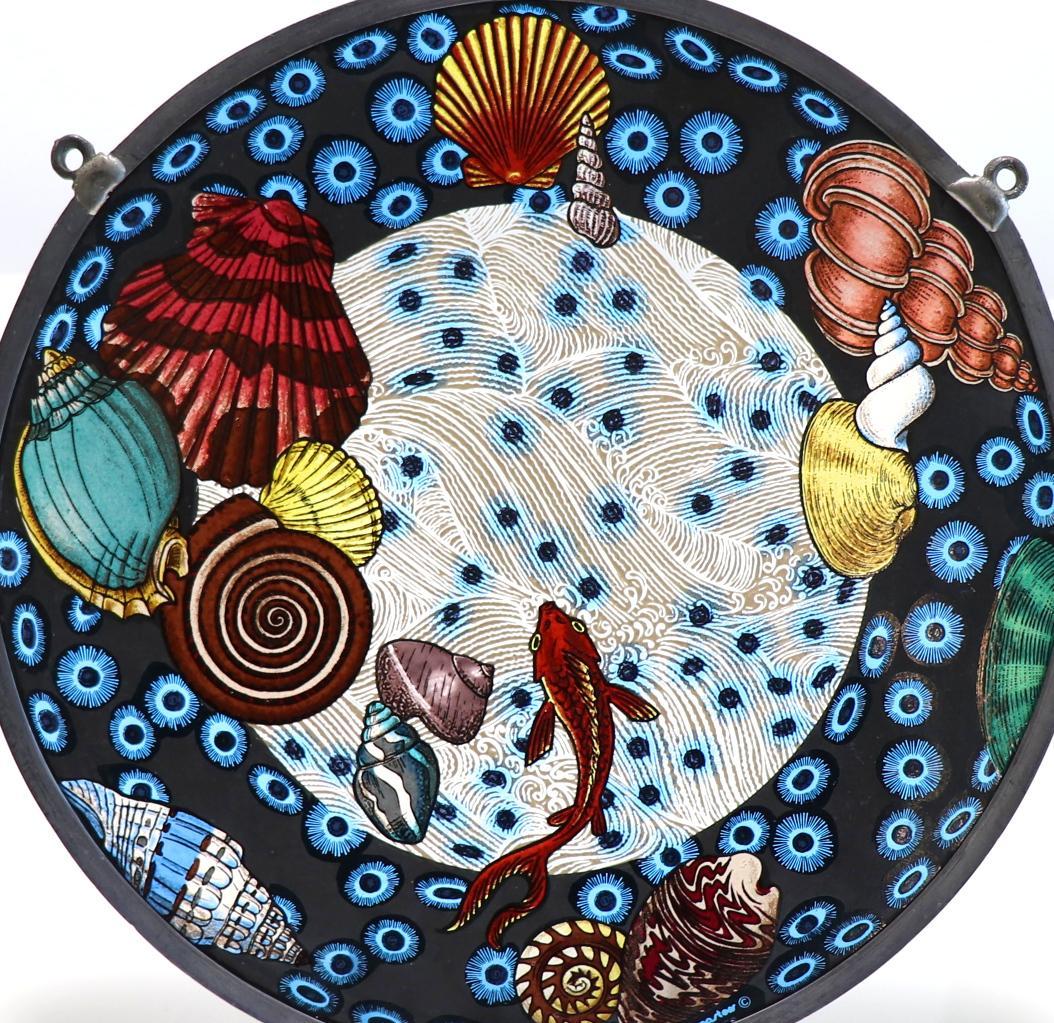 海中の貝殻と魚 ヴィンテージ・ステンドグラス 大型 グラスマスターズ社