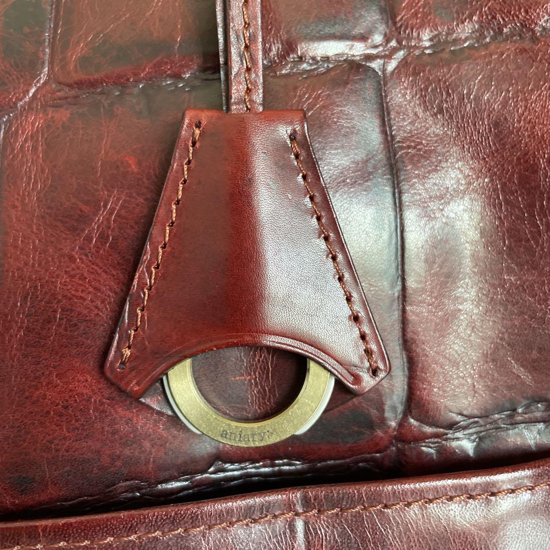アニアリ aniary ビッグスタンプクロコレザートート 中古レッドブラウン