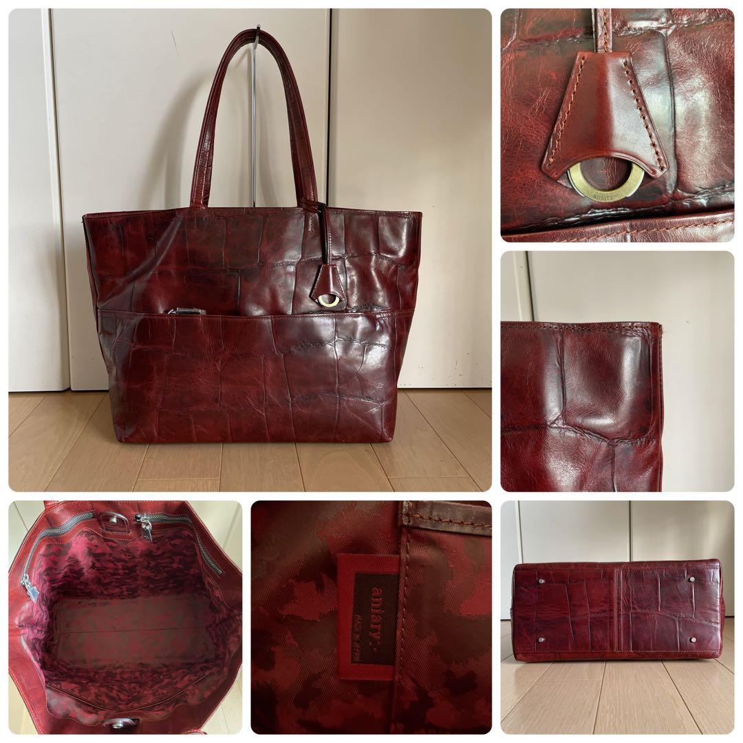 アニアリ aniary ビッグスタンプクロコレザートート 中古レッドブラウン