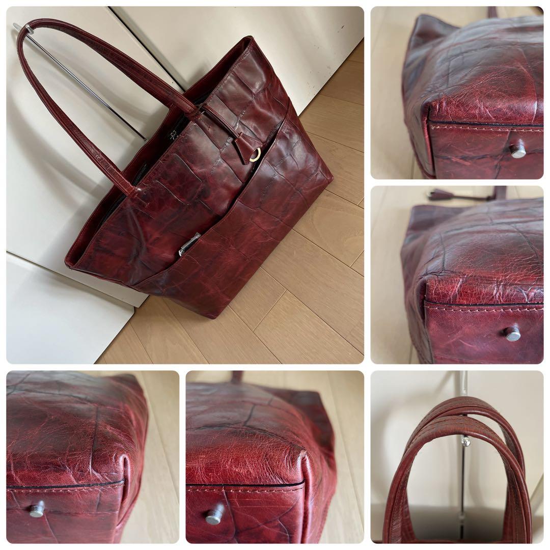 アニアリ aniary ビッグスタンプクロコレザートート 中古レッドブラウン