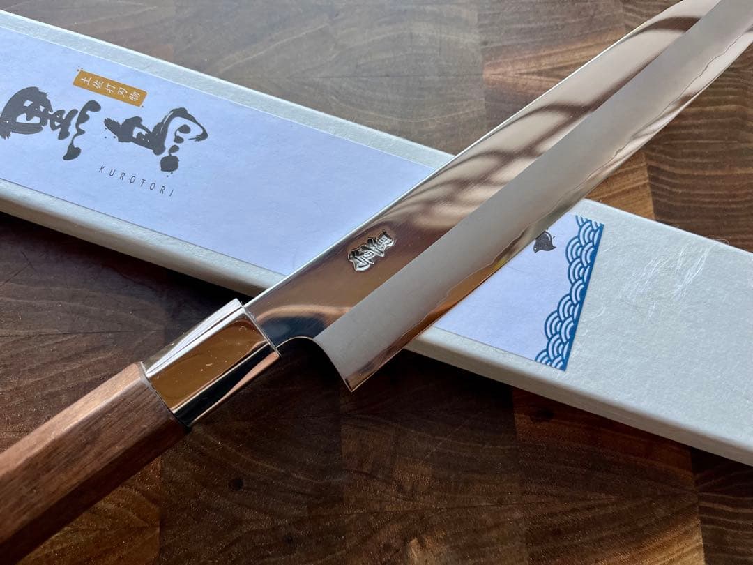 土佐打刃物 黒鳥鍛造工場 200mm 両刃 柳刃 刺身　包丁 銀三鋼 鏡面仕上