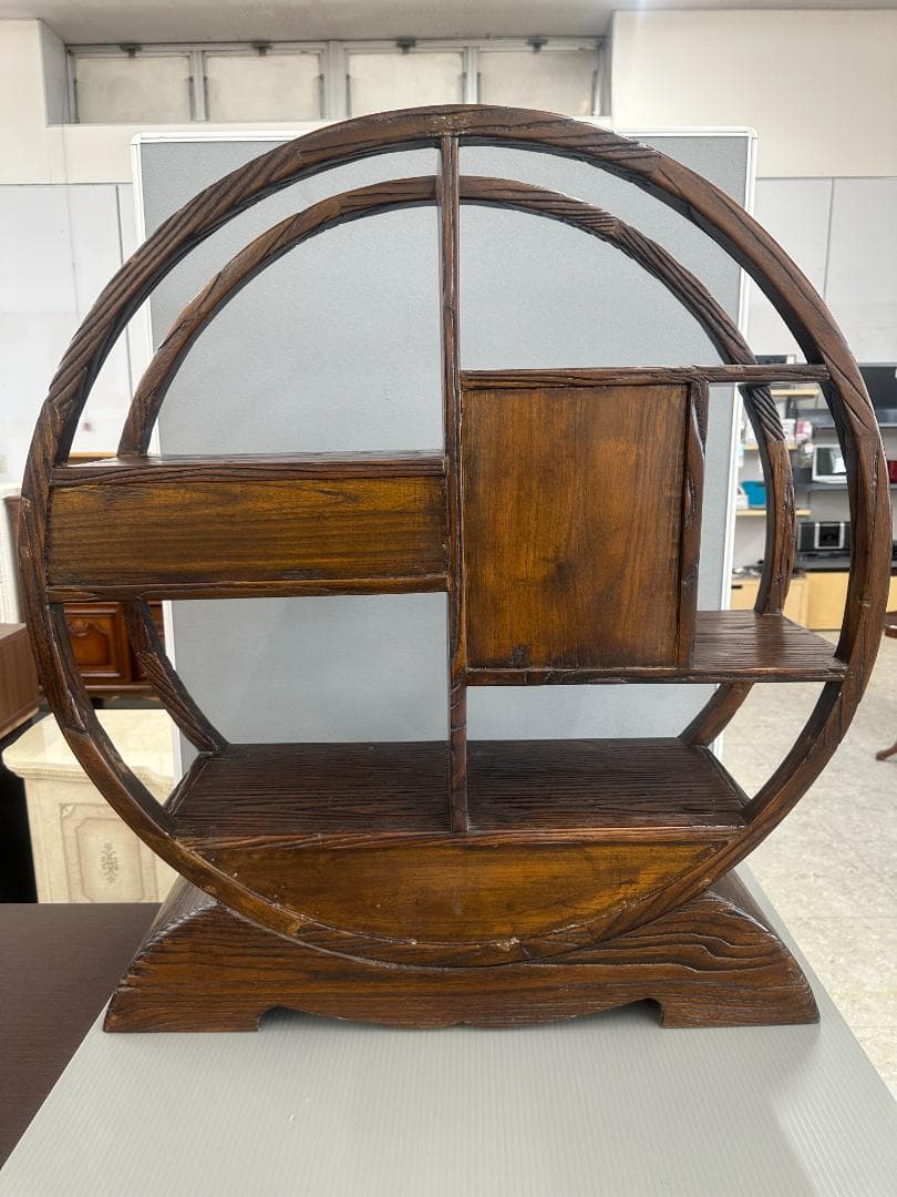 飾り棚　無垢材　円形　ヴィンテージ　アンティーク　ブラウン