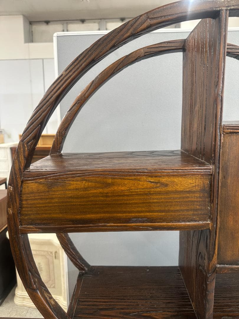 飾り棚　無垢材　円形　ヴィンテージ　アンティーク　ブラウン