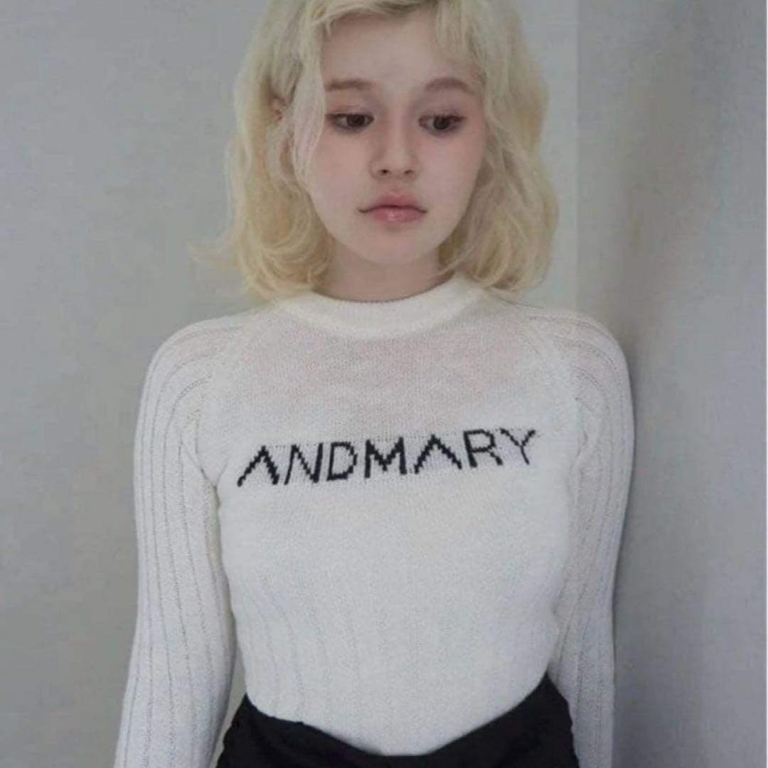 トップス andmary Mary logo knit tops white
