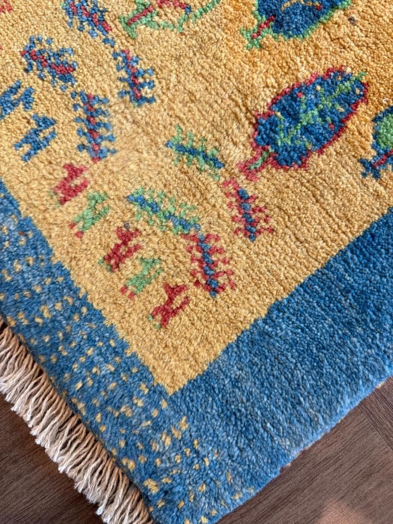 ギャッベ 86x62cm ペルシャ絨毯 手織り ギャベ 玄関マットラグ 絨毯