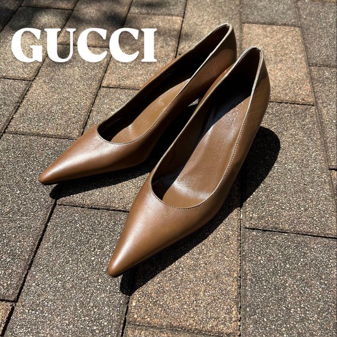 GUCCI ブラウン ポインテッドトゥ ヒール 23.5cm