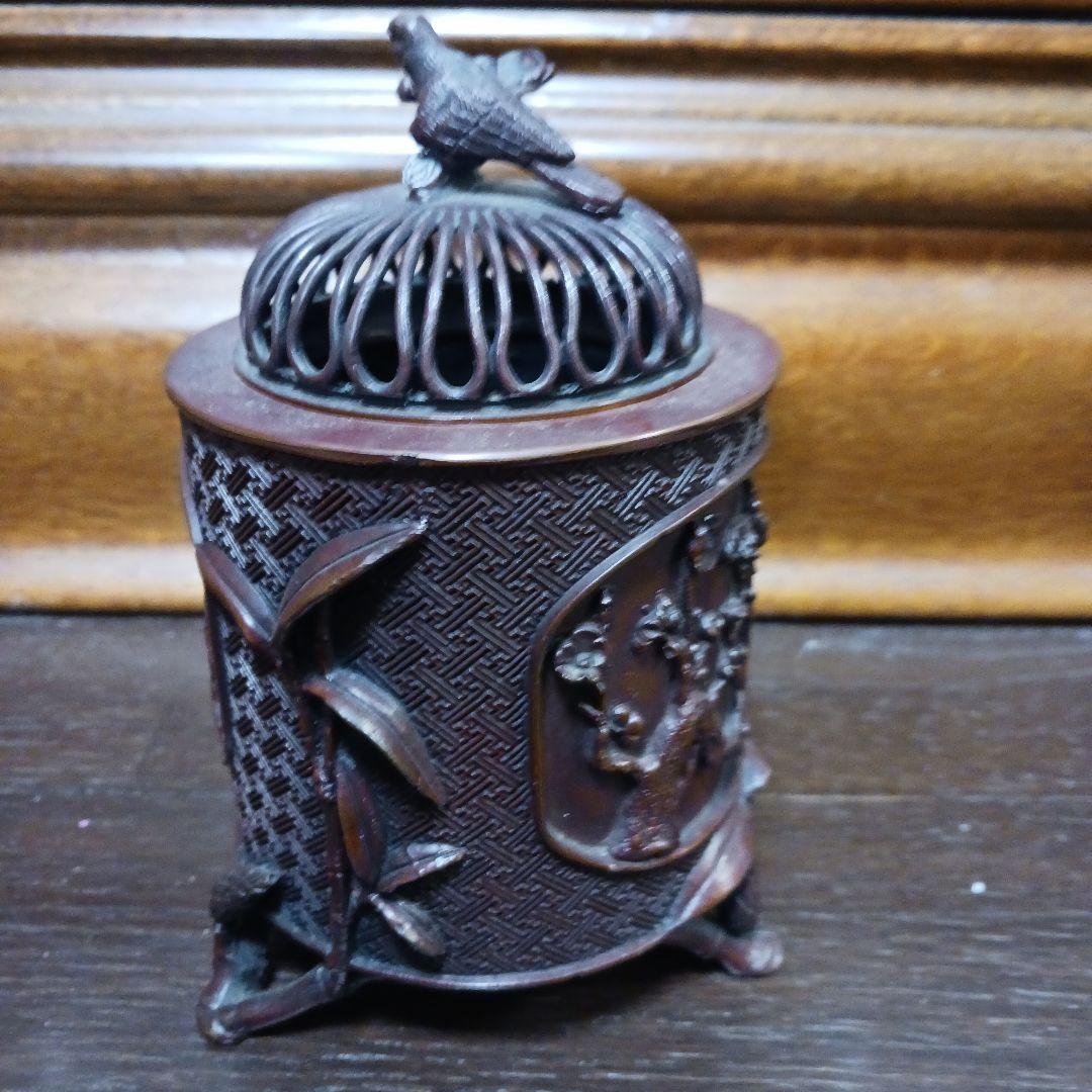 銅製　【高級】香楼　装飾的な金属製置物 鳥のフィギュア付き