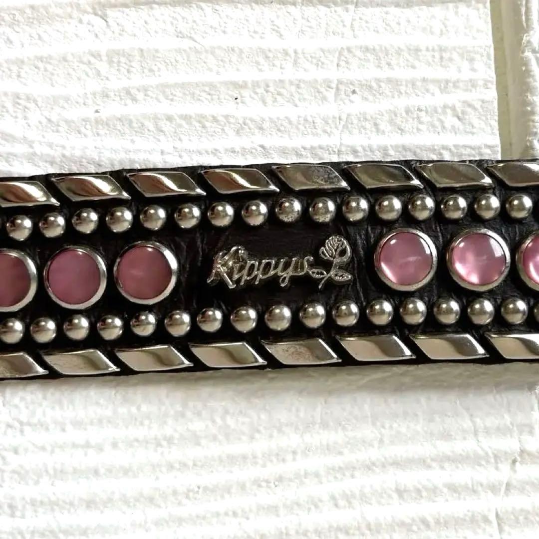 高級✨Kippys スワロフスキー スタッズ 装飾 ブラウンレザーベルト ピンク