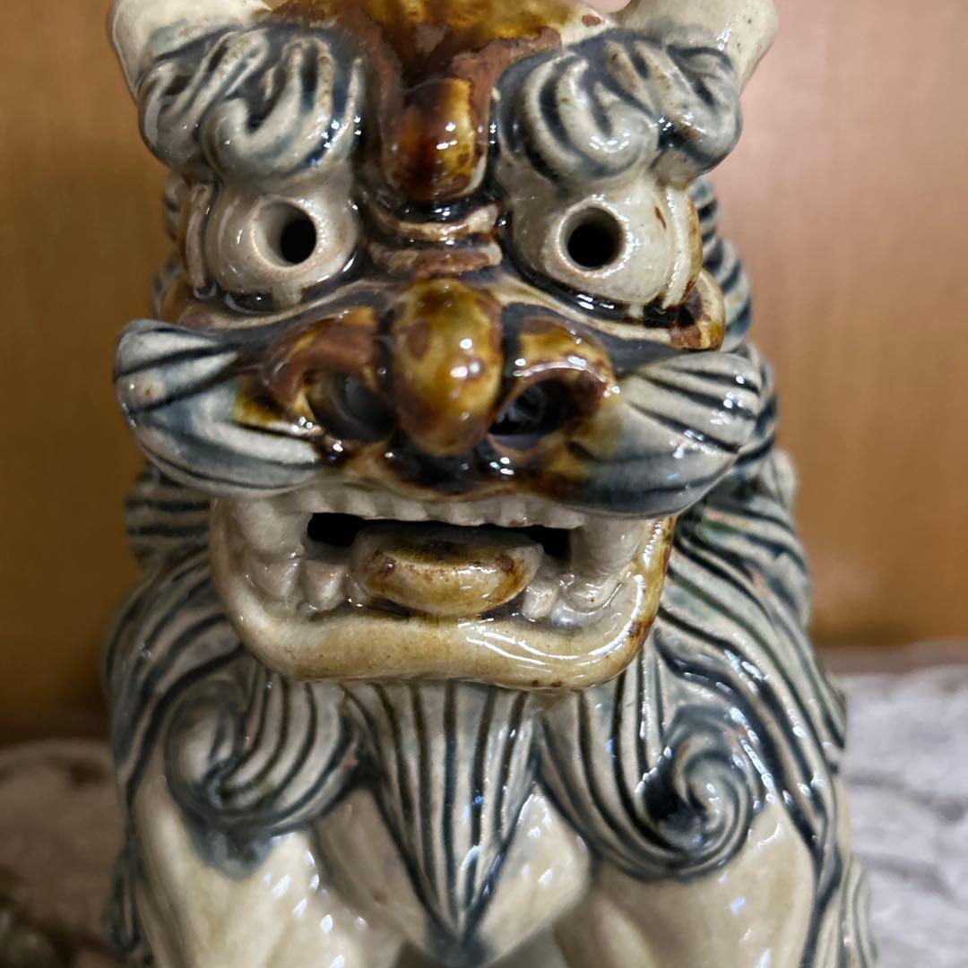 シーサー獅子の陶器像 2体セット