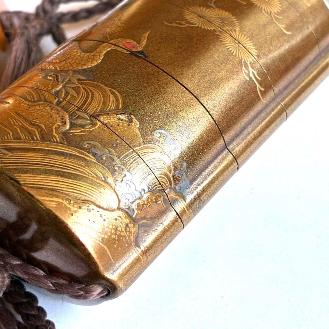 時代物　孔雀蒔絵印籠　梶川