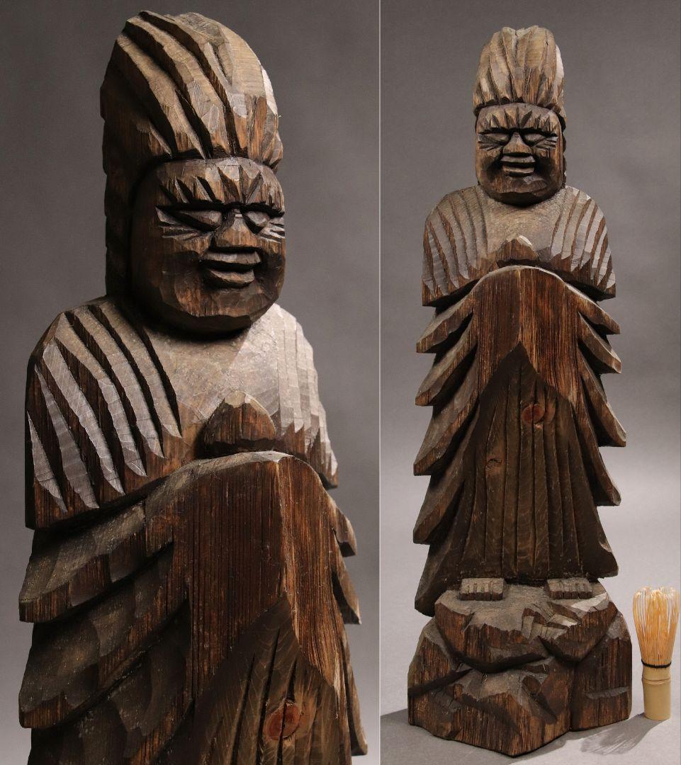 CG21 木彫 円空仏 高60.2cm / 仏教美術置物一刀彫仏像密教観音菩薩