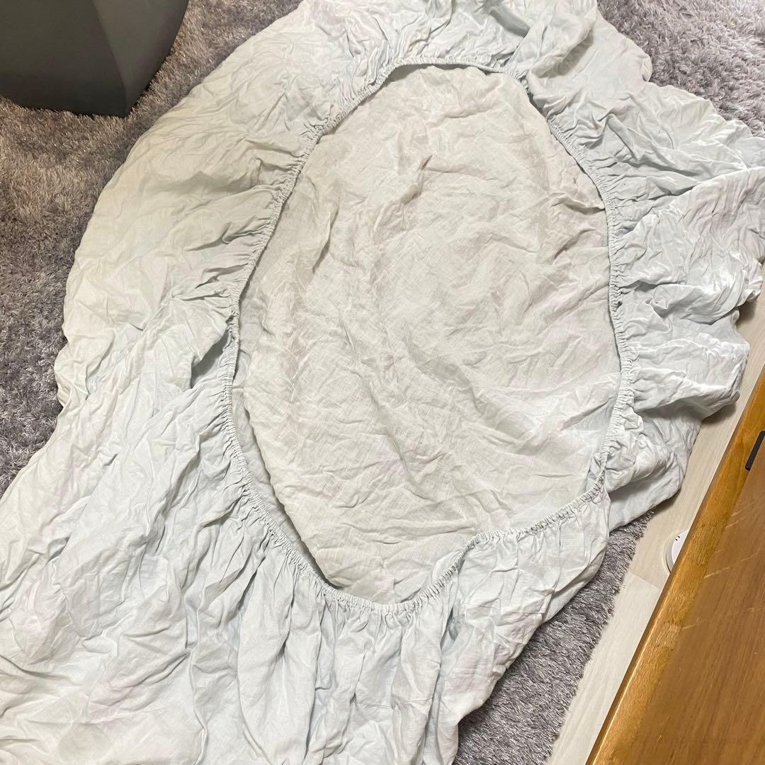 昭和西川　麻100% シングル　ボックスシーツ　水色　マテリオーネ