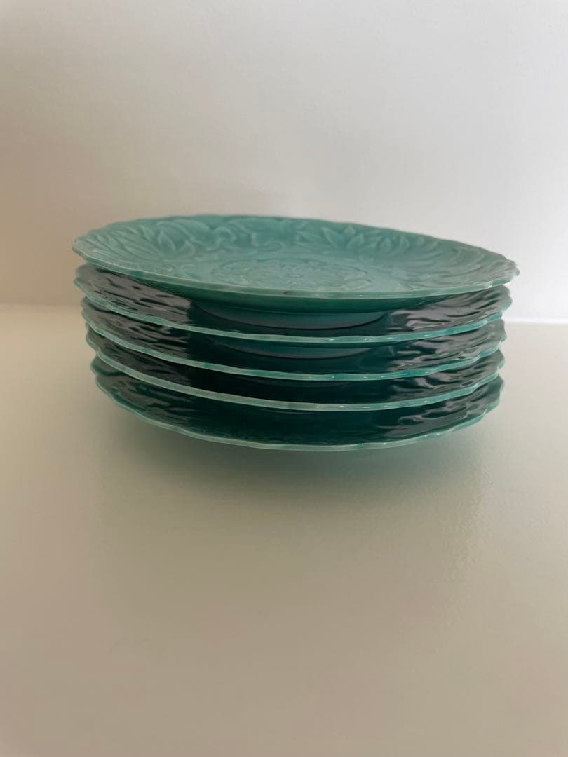 ターコイズの花模様皿 5枚セット