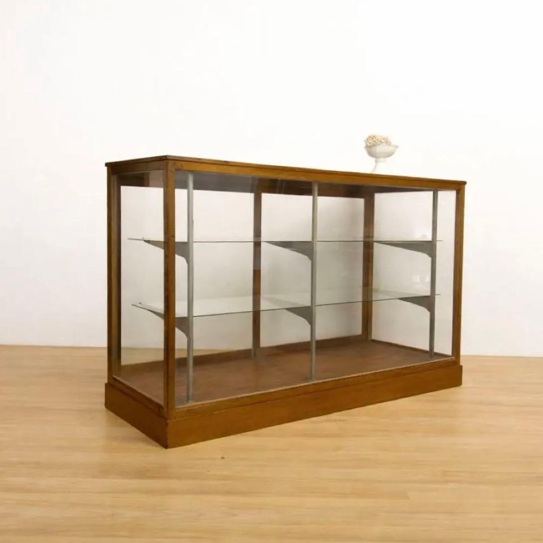 木枠　ガラス　ショーケース　横幅約151㎝　商店　M067　アンティーク　レトロ