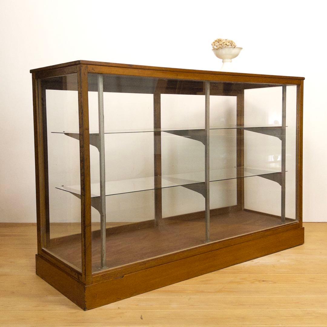 木枠　ガラス　ショーケース　横幅約151㎝　商店　M067　アンティーク　レトロ