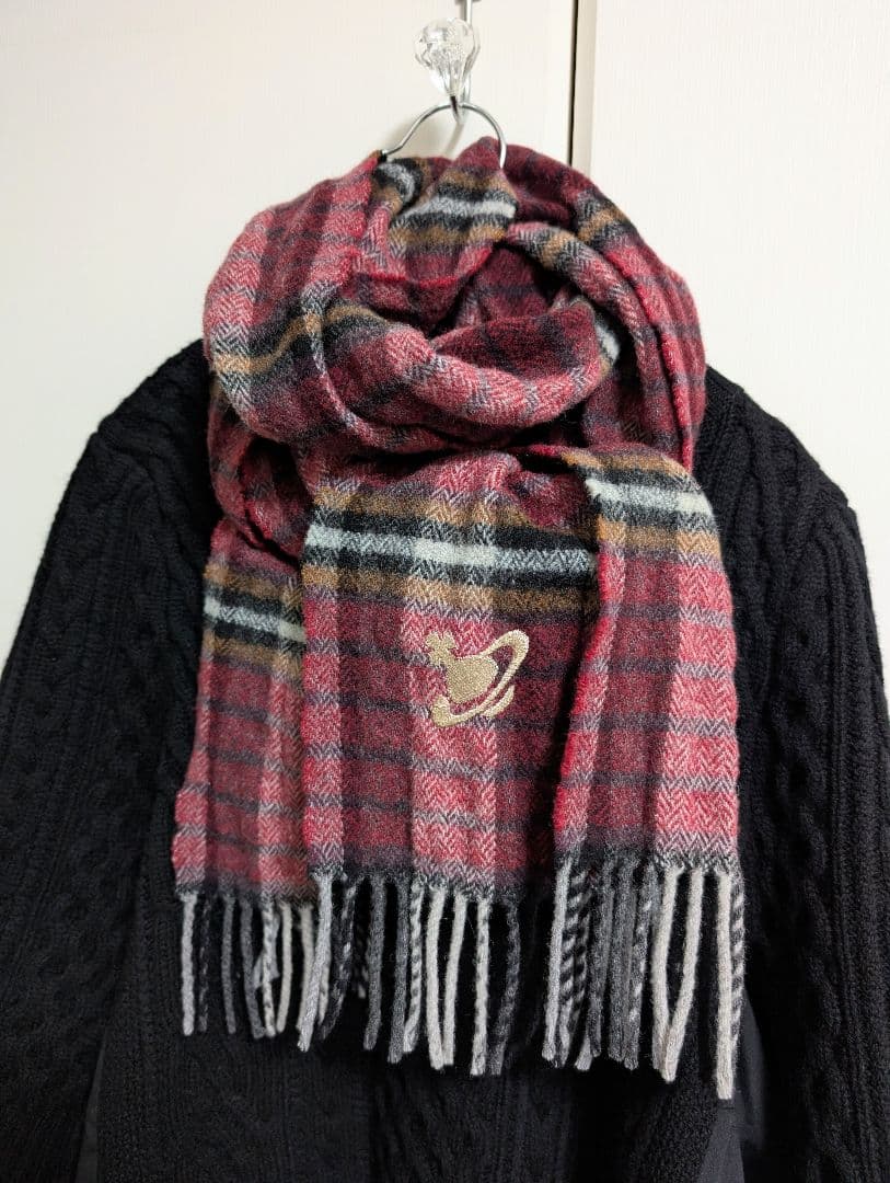 超美品ꕤ【Vivienne Westwood】オーブ刺繍チェック柄マフラー
