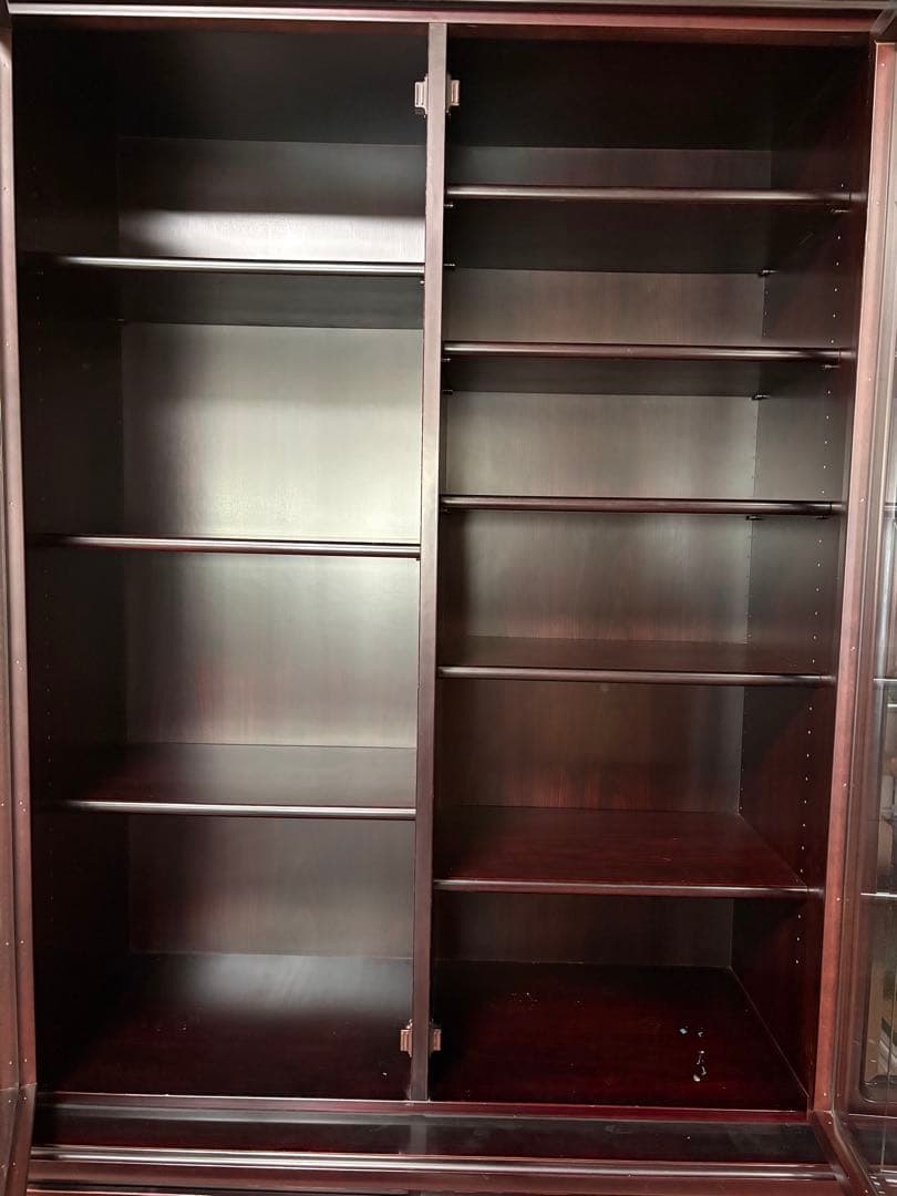 (コメント必須！)木製食器棚 本棚 ガラス扉付き キャビネット ブラウン 上段