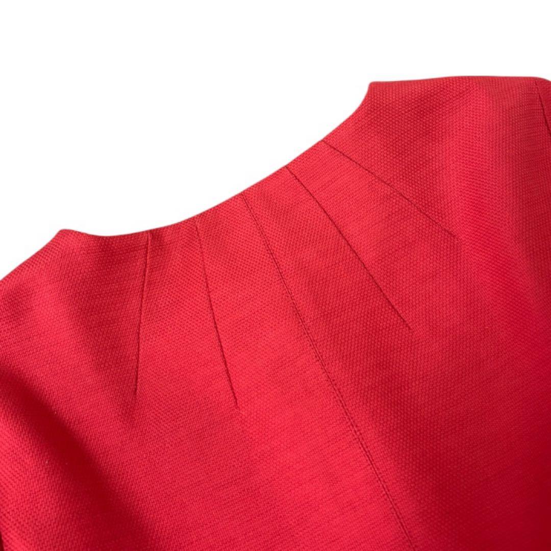 【美品】マックスマーラMaxMara STUDIO★ノーカラー★ミドルコートL赤