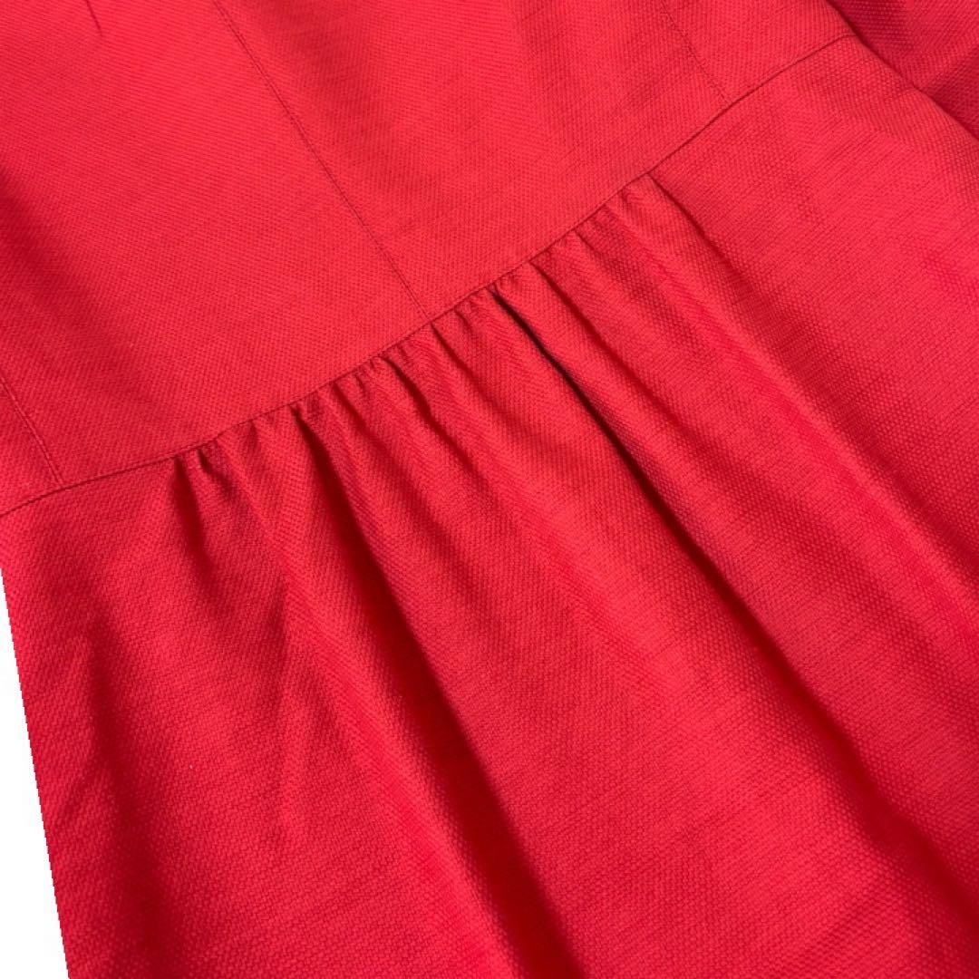 【美品】マックスマーラMaxMara STUDIO★ノーカラー★ミドルコートL赤