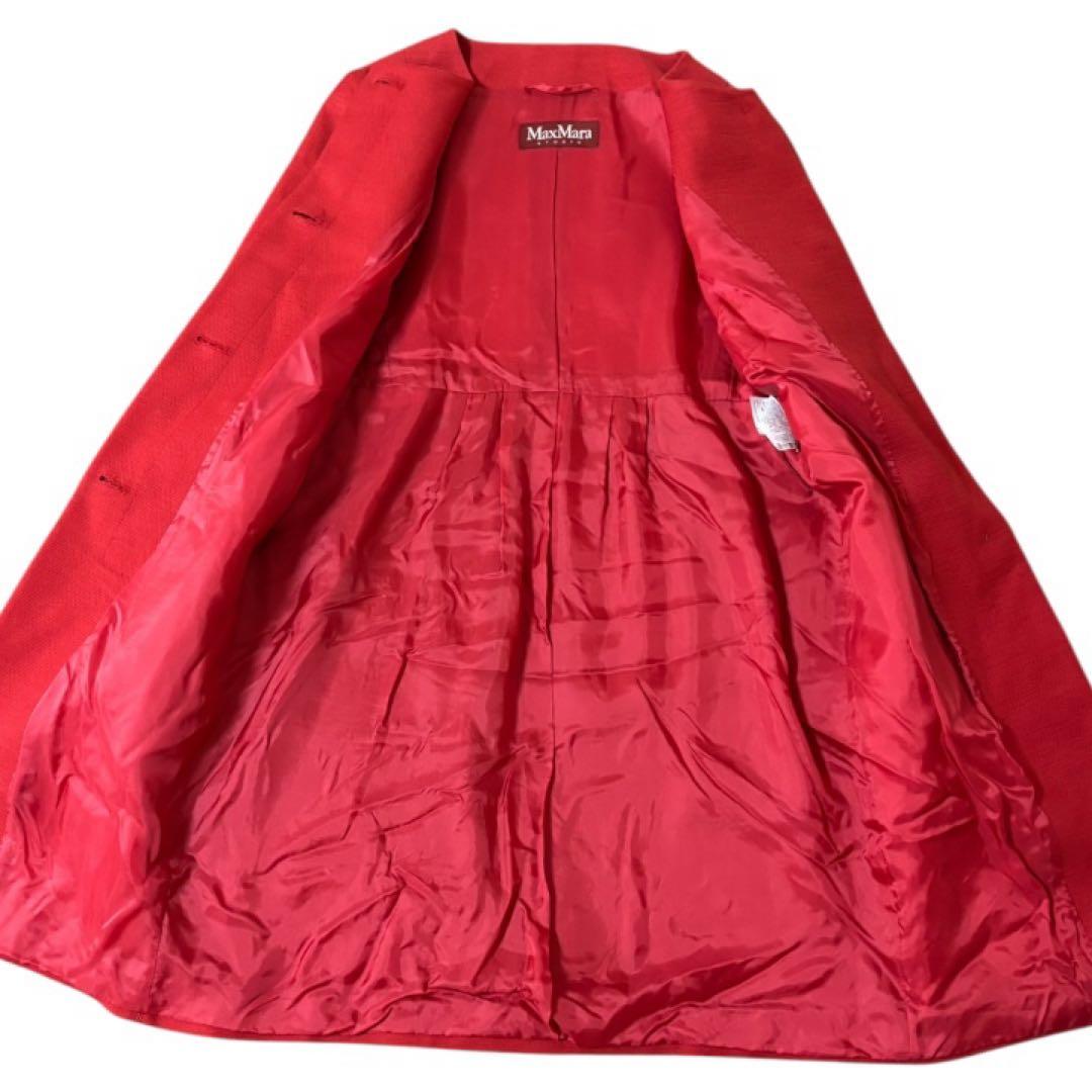 【美品】マックスマーラMaxMara STUDIO★ノーカラー★ミドルコートL赤