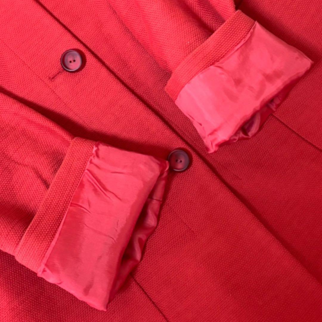 【美品】マックスマーラMaxMara STUDIO★ノーカラー★ミドルコートL赤