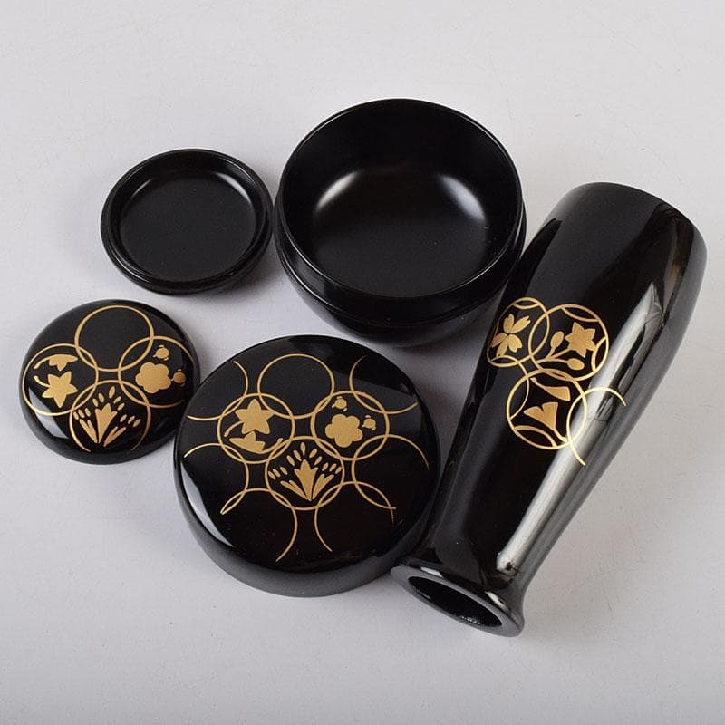 茶道具　岡本陽斉作　七宝蒔絵　利休茶箱　棗など　八点一式　共箱　U　R9271B