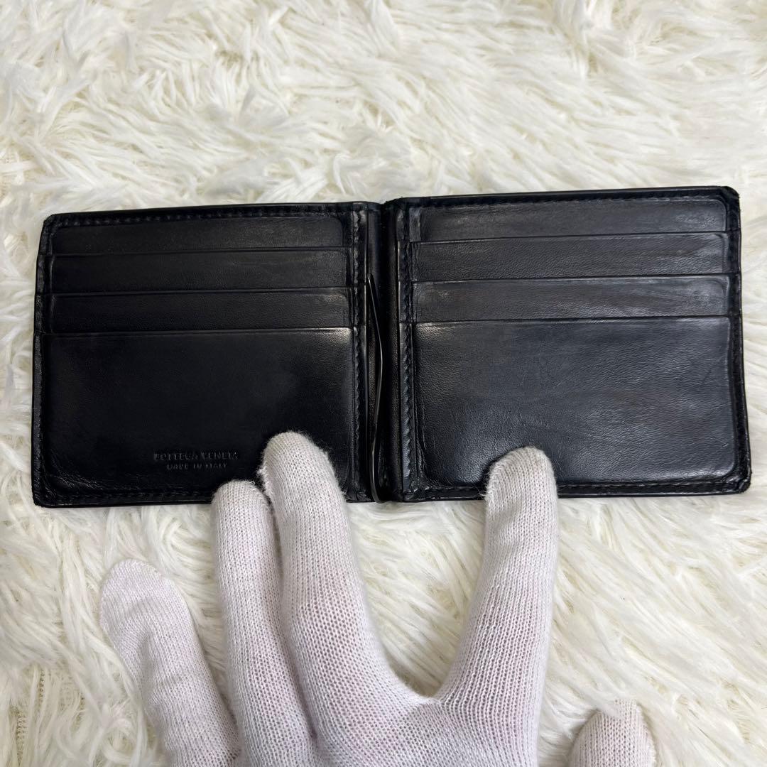 良品✨ ボッテガヴェネタ マネークリップ イントレチャート 黒 レザー 編み込み