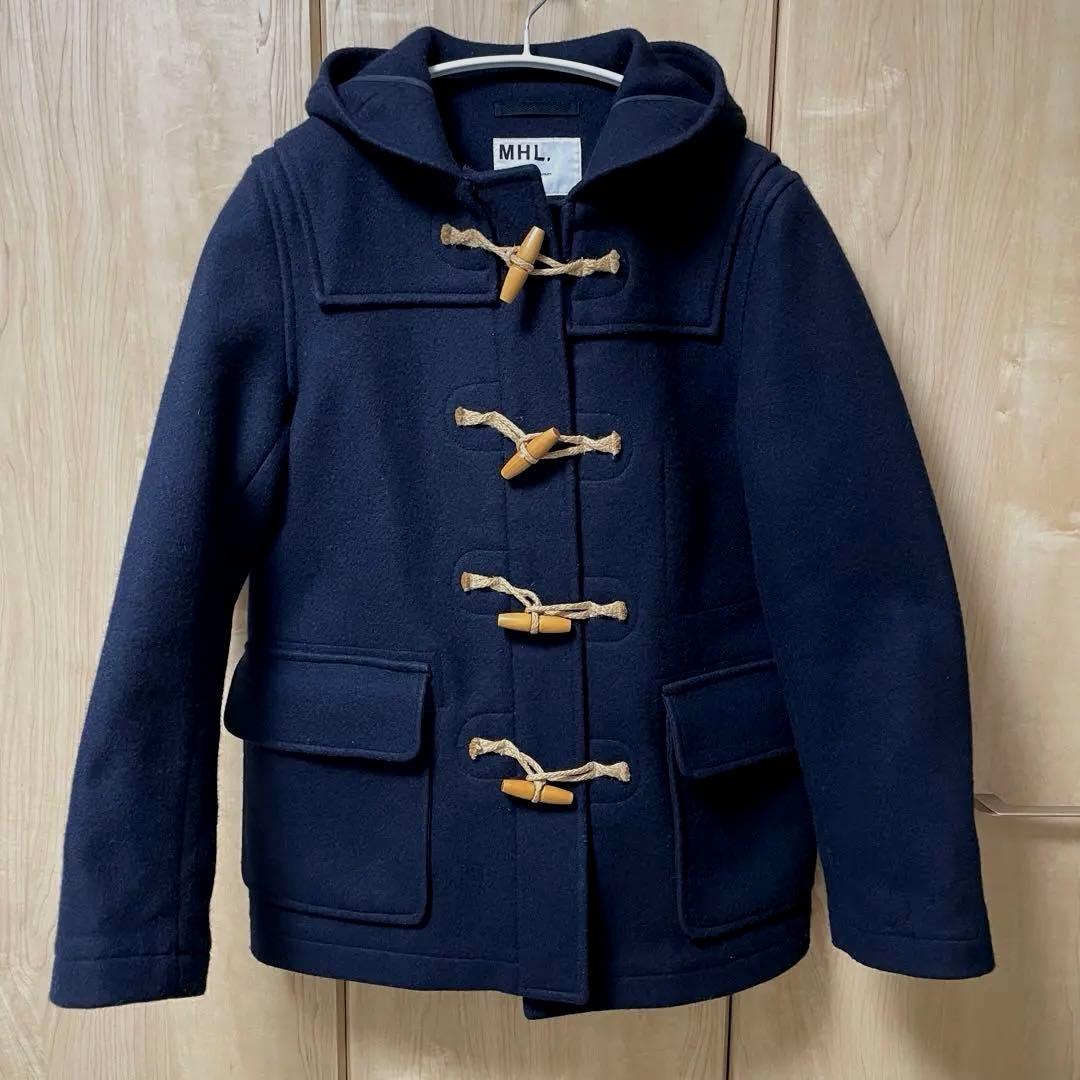 【美品】MHL. エムエイチエル レディースダッフルコート ミドル丈 ネイビー
